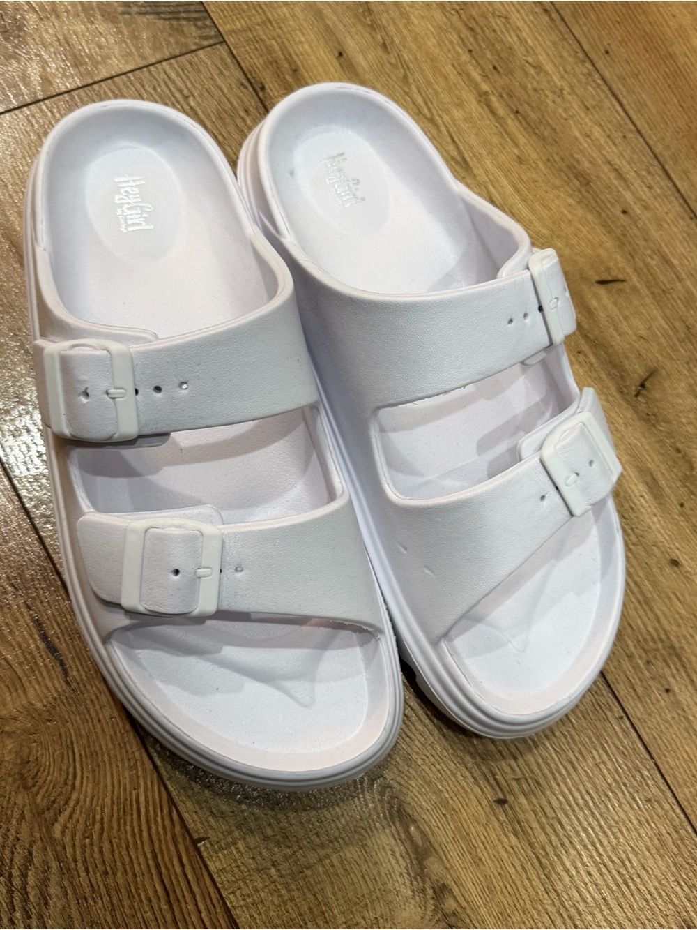 Hey Girl White Double Strap Slide Sandals Buckle Comfort Slides Size [40/US 9.5]